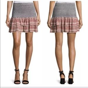 Veronica Beard Moore Silk Ruched Tiered Skirt Smocked Embroidered Sz 6